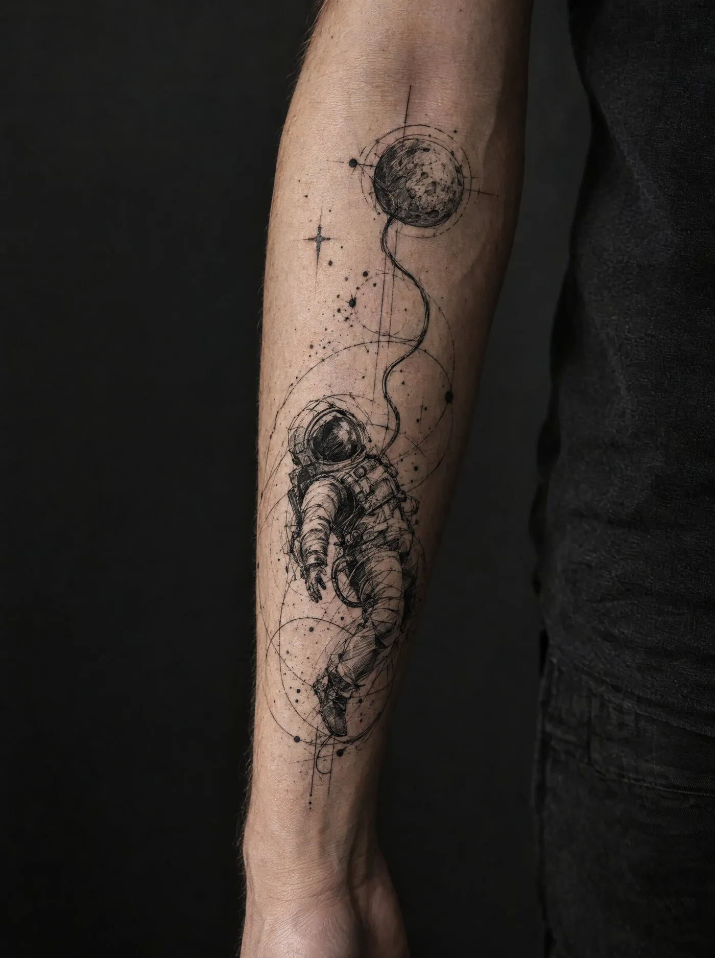 Astronauta in stile sketch sull'avambraccio